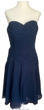 Azazie Women's Sofia Dark Navy Chiffon Strapless Sweetheart Dress Size 6 New NWT