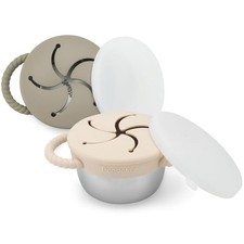 2 Pack Beige Sage Stainless Steel Toddler Snack Cups Spill Proof
