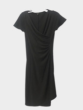 Talbots Classic Dress Black Ruched Surplice Bodycon Petite Work Party Wedding
