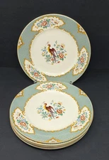 6 Vtg Myott Staffordshire Green Old Bow Pheasant Dinner Plates Signed P. Granet