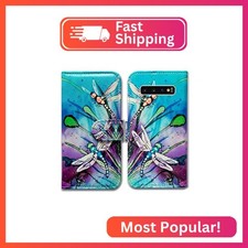 Bcov Case for Galaxy S10 Plus, Cute Dragonfly Leather Flip Wallet Case Cover wit