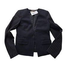 Michael Kors blazer jacket dark navy blue gold studded sleeves 195 Sz 6 NEW