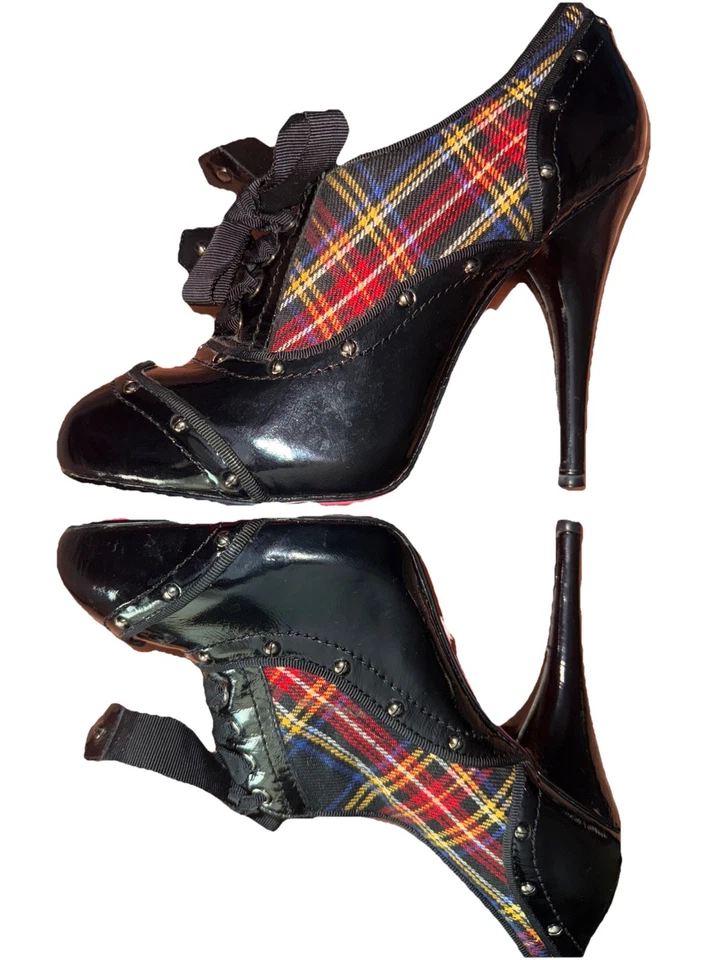 BETSEY JOHNSON KADINA PLAID 牛津和黑色专利皮革高跟鞋 9 码 — 第 3/4 张图片