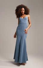 ASOS DESIGN Womens Bridesmaid Crepe Strappy Fishtail Maxi Dress In Dusky Blue RR