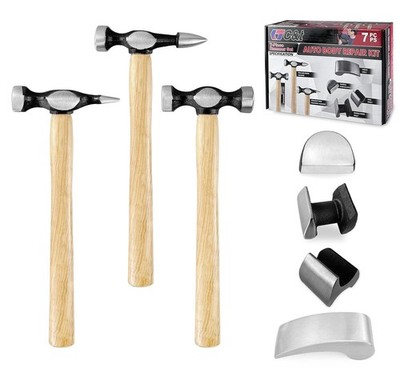 Auto Body Repair Tool Kit 7-piece Carbon Steel Hammer Dolly for Dent Fender Work