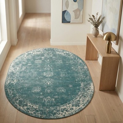Unique Loom Sofia Collection Area Rug - Casino 5 3 X 8 Oval Turquoise/Ivory