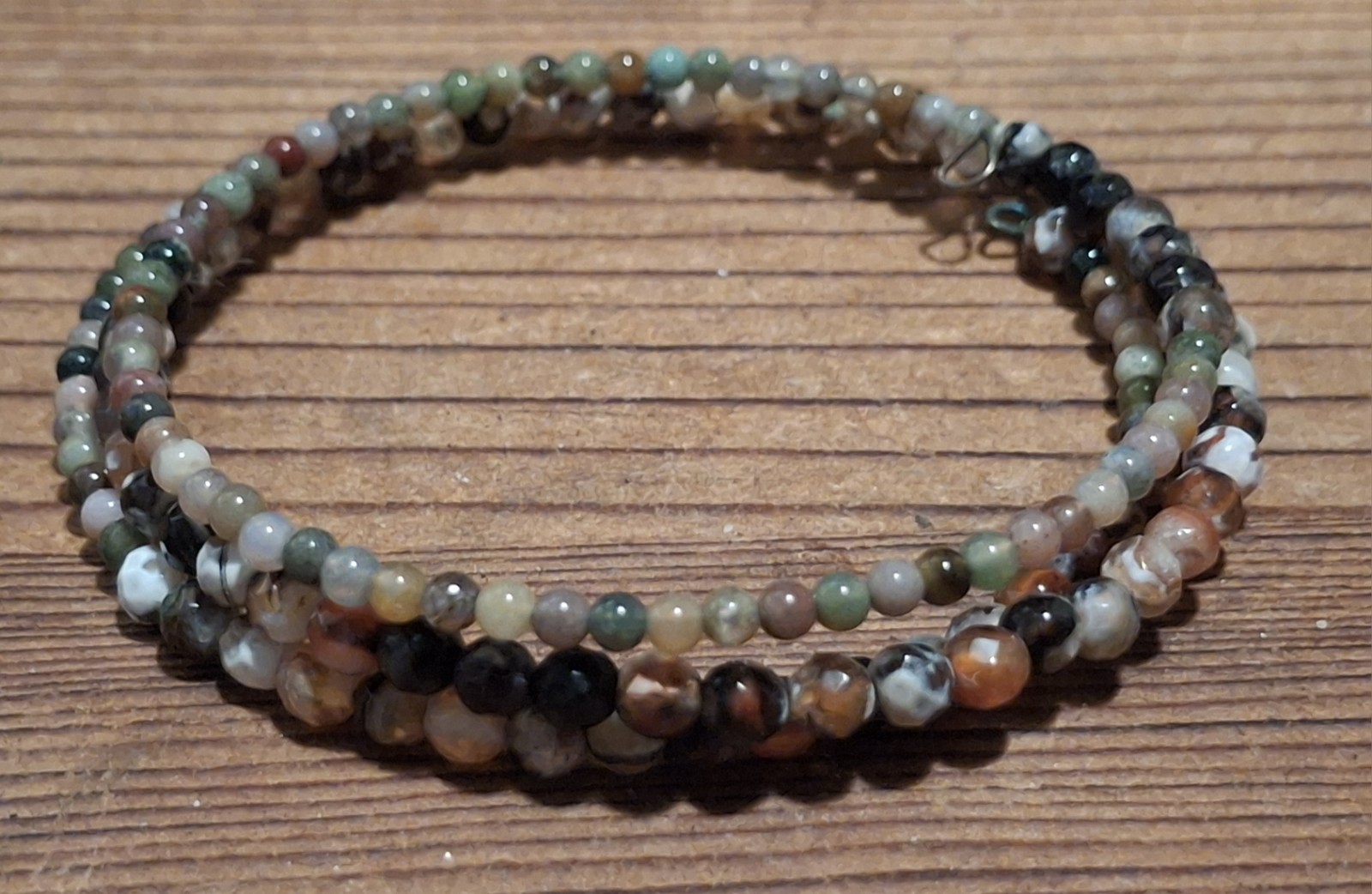 Handmade Memory Wire Wrap Bracelet Mixed Agate Ge… - image 3