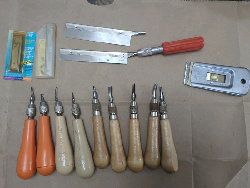 Vintage Lino Cut Tool Lot Speedball Linoleum Carving Tools X-Acto Blades 9 Tips