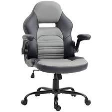 Gaming Chair Swivel Home Office Racing Desk Chair Flip-Up Armrest Faux Leather