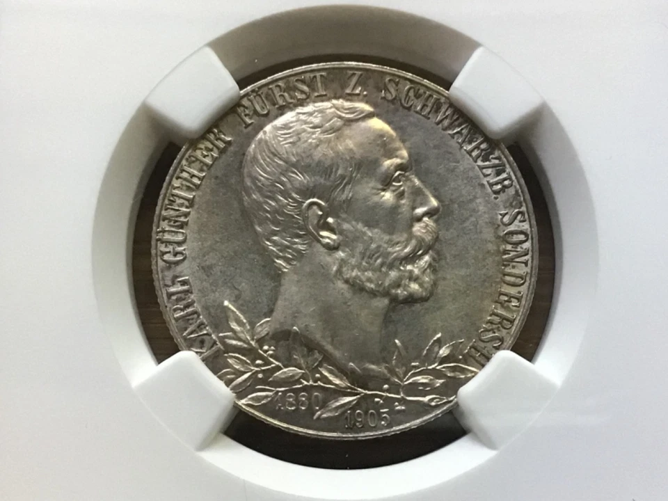 1905 Schwarzburg Sondershausen German States Silver 2 Mark NGC MS-62 Thick Rim - Image 2 of 4