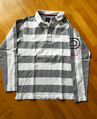 Pelle P Herren Polo Langarm gestreift Grau/Weiß Gr. M mit Logo & Kragen