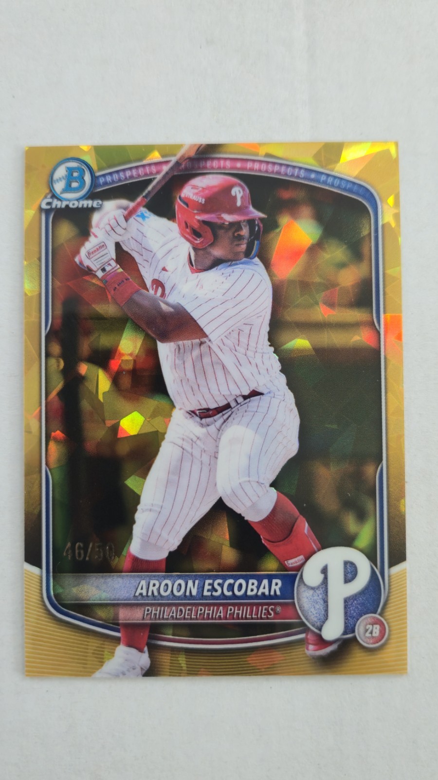2025 Bowman Draft Sapphire Aroon Escobar Chrome Gold Refractor #/50 Phillies