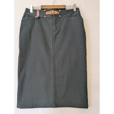 Lauren Jeans Co Pencil Skirt Women 6 Black Belted Cotton Midi Western Equestrian