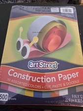 Art Street 9" x 12" Construction Paper Assorted Colors 500 Sheets 10 Asst Colors