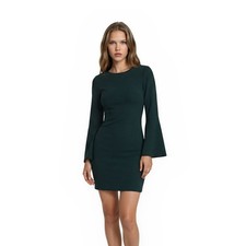 Vince Camuto Sheath Dress Women's Size 12 Forest Green Bell Sleeve Crepe