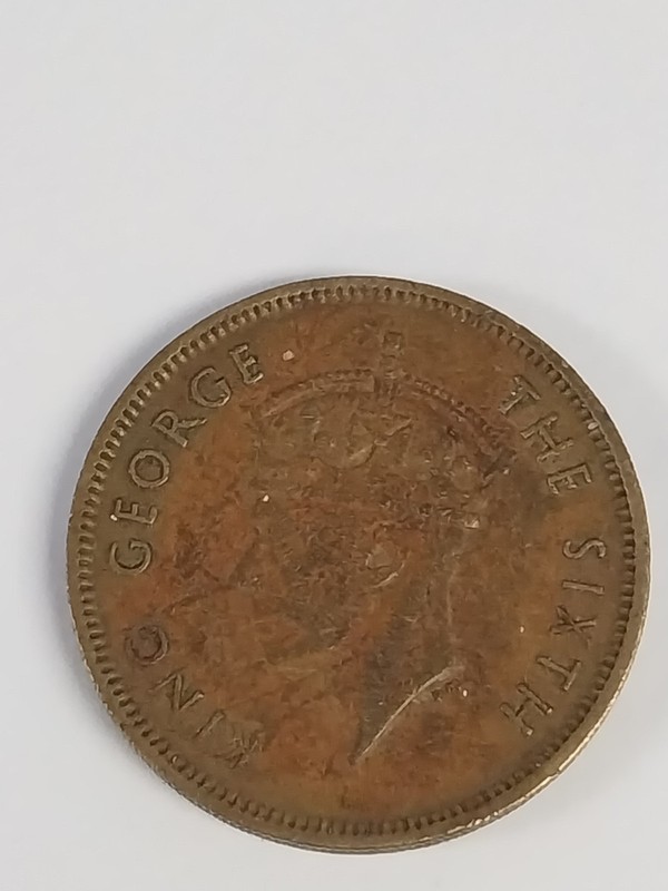Hong Kong 10 cents coin, 1950. KM# 25, nickel-brass. Crowned King George VI.