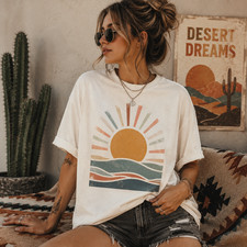 Retro Sunset Shirt Vintage Summer Beach Vacation Graphic Aesthetic Tee