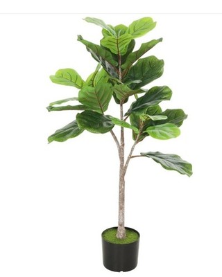 Artificial Fiddle Leaf Fig Tree, 43'' Potted Plant with Flocked Soil for Home Off