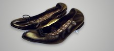 Vintage Deadstock Williams Black Leather Ballet Flats Bow Made In USA