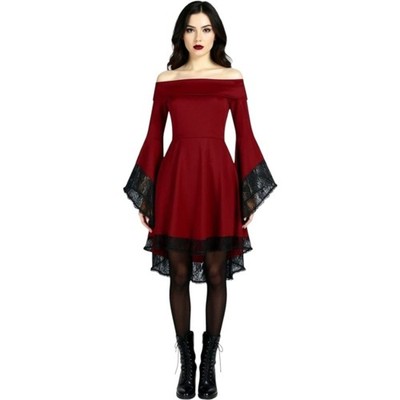 Whimsigoth Fairy Off Shoulder Goth Lace Bell Sleeve Dress XXXL 3X Burgundy  Red | eBay