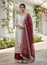 Attractive Look Frendy Silk White Kurta Palazzo With Dupatta For Reception