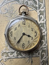 ELGIN Pocket Watch 1920 s Art Deco Runs Great 48 mm Time Piece Manual Super Rare