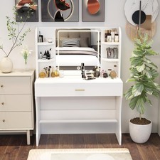 Vanity Desk, Makeup Vanity with Mirror and Lights, White Makeup Vanity Table ...