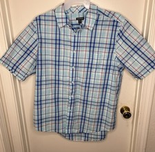 George Men  s Short Sleeve Shirt   Size XL 46-48   Blue Green Plaid. Pre-owned.