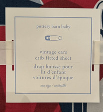Pottery Barn Baby Vintage Cars / Racecar 100 Cotton Fitted Crib Sheet NIP