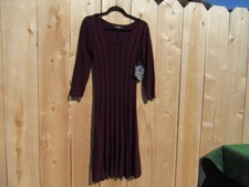 Brand New Nine West Burgundy Cable Knit Sweater Knee Length Dress Size Small