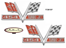 65 - 67 STYLE CHEVY CHEVELLE IMPALA CAMARO 454 TURBO JET FENDER EMBLEM, PAIR
