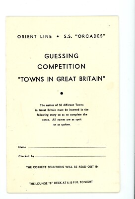 Vintage Orient Line S.S Orcades Game entertainment program
