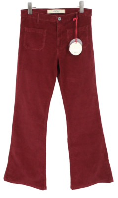 Ottod'ame Hose Damen W30 Velours Bootcut Schnitt Burgunder