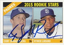 CORY SPANGENBERG RYMER LIRIANO SAN DIEGO PADRES SIGNED 2015 TOPPS HERITAGE CARD
