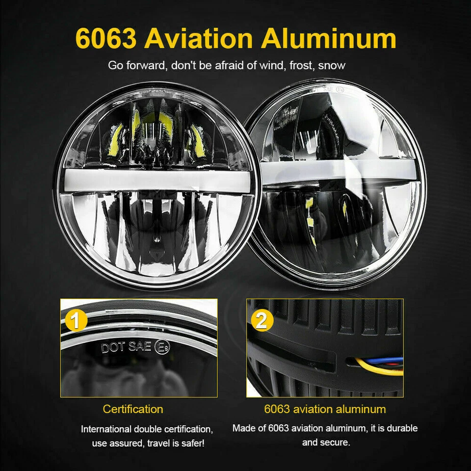 5-3/4'' 5.75'' 80W Black LED Headlight High Low Beam DRL for Motorcycle 12000LM - Image 3 of 4