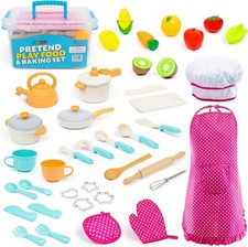 Kids Cooking and Baking Chef Set with Sliceable Play Food  Complete Cooking ...