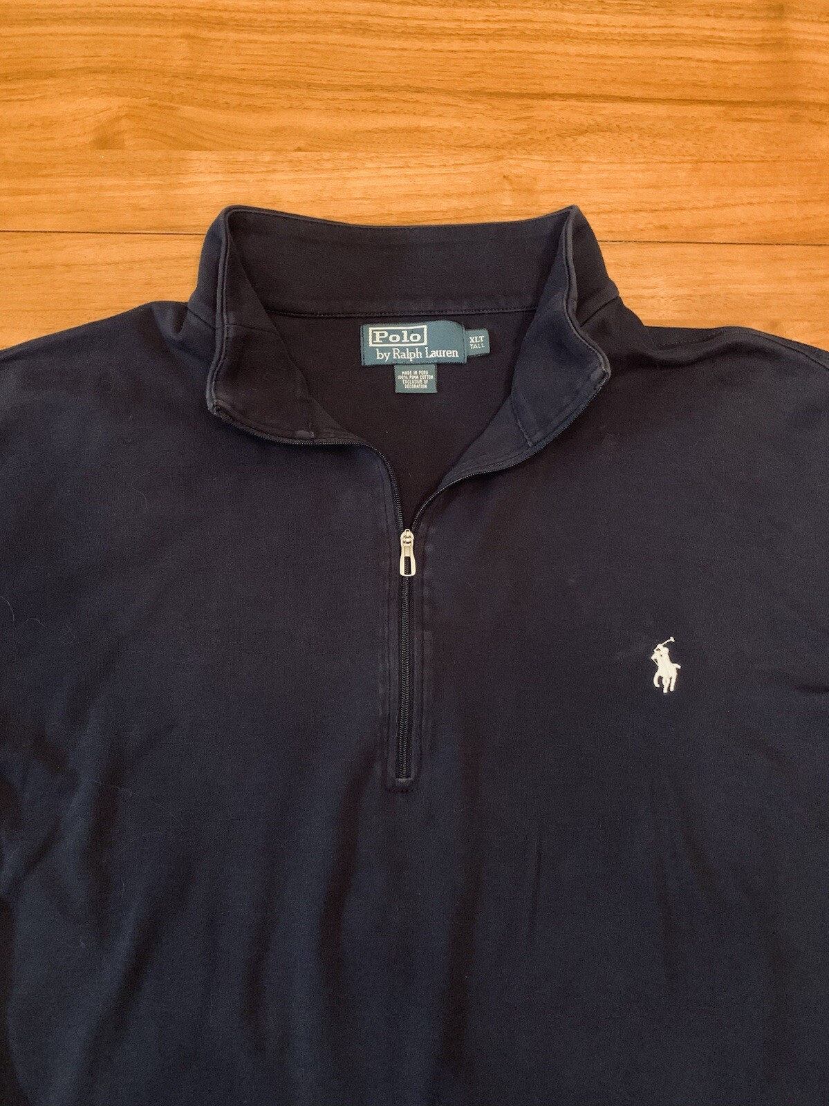 Polo vintage Ralph Lauren 1 4 zip camicia uomo XLT blu Pima bianco pony manica lunga