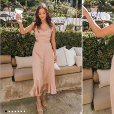 show me your mumu Alexis midi dress rose gold luxe satin size large formal event