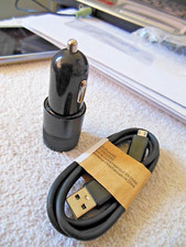 USB 2 Port car charger  TYPE - B Micro USB Cable   BLACK   Free Shipping