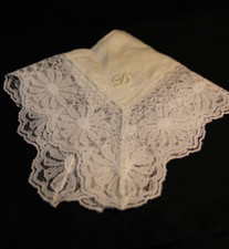 Vintage - handkerchief - Initial "D" - 11" Square - Lace Edge