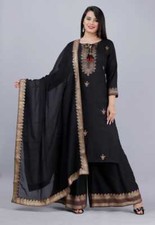 PAKISTANI SALWAR KAMEEZ BLACK BOLLYWOOD WEAR PALAZZO KURTA WITH DUPATTA SETS