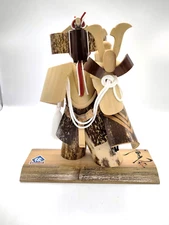 Folk Art Kabuki Bamboo Samurai Echizen Figurine  Japanese Signed Noh Craft