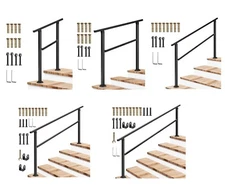 2/3/4/5/6 Steps Outdoor Wrought Iron Handrail,Adjustable Height Stair Railing