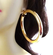 LARGE 2.5 INCH HOOP EARRING EXTRA THICK GOLD OR SILVER TONE ROUND HOOP EARRINGS