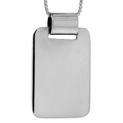 925 Sterling Silver Small Rectangular Disc Pendant 1 1/8 Inch (28mm) Tall