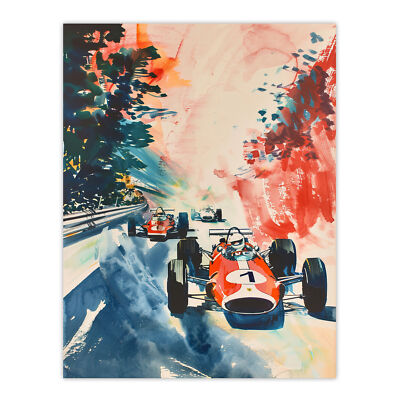 Vintage Motorsport Autorennen Abstrakt Wandbild Poster Druck