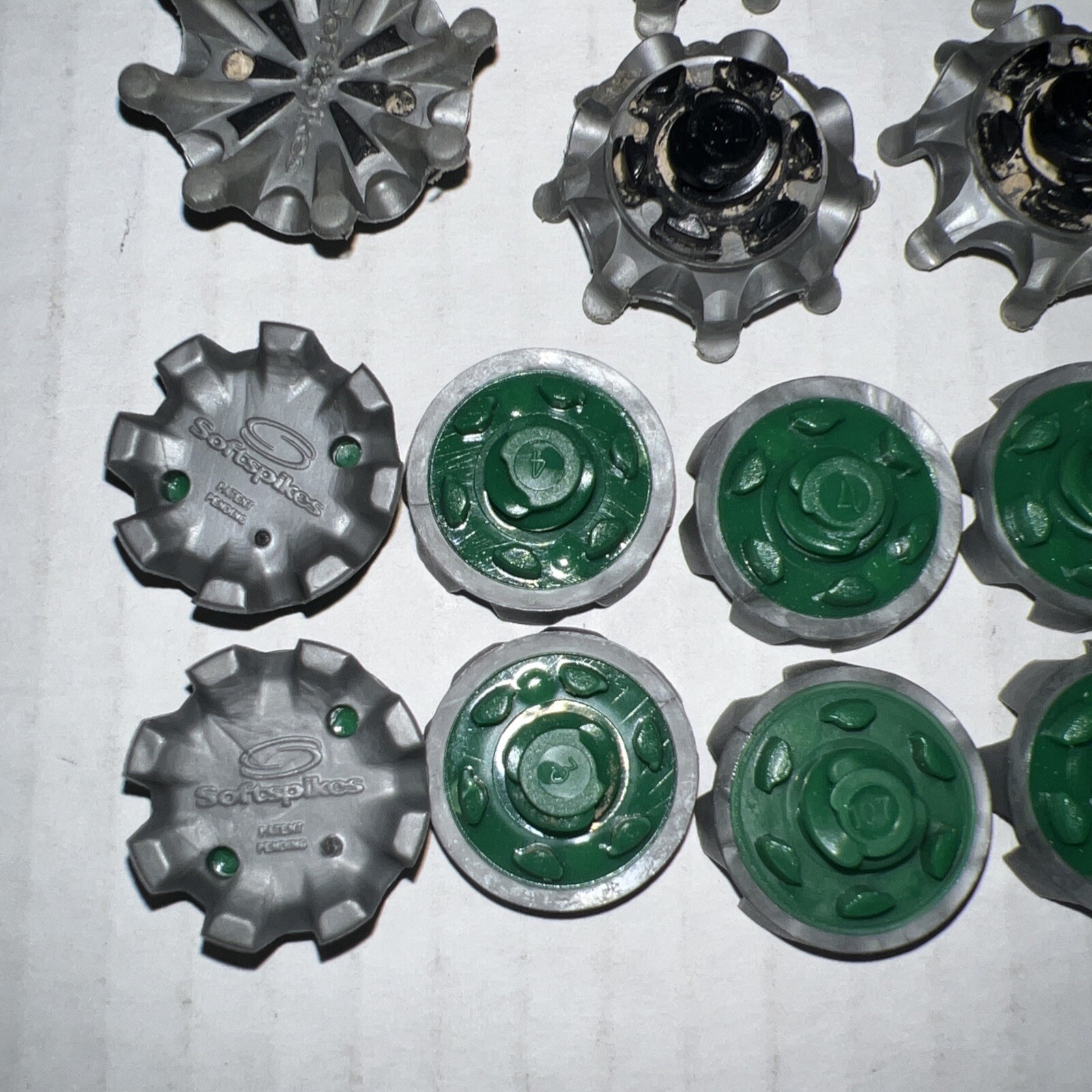 Hawk R. Green Spikes Softspikes Lot of 29 New & Used Golf Spikes. 14 Green, 13 Black & 2 ...