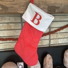 Monogram Initial Letter B Christmas Stocking Red White Ribbed Cuff