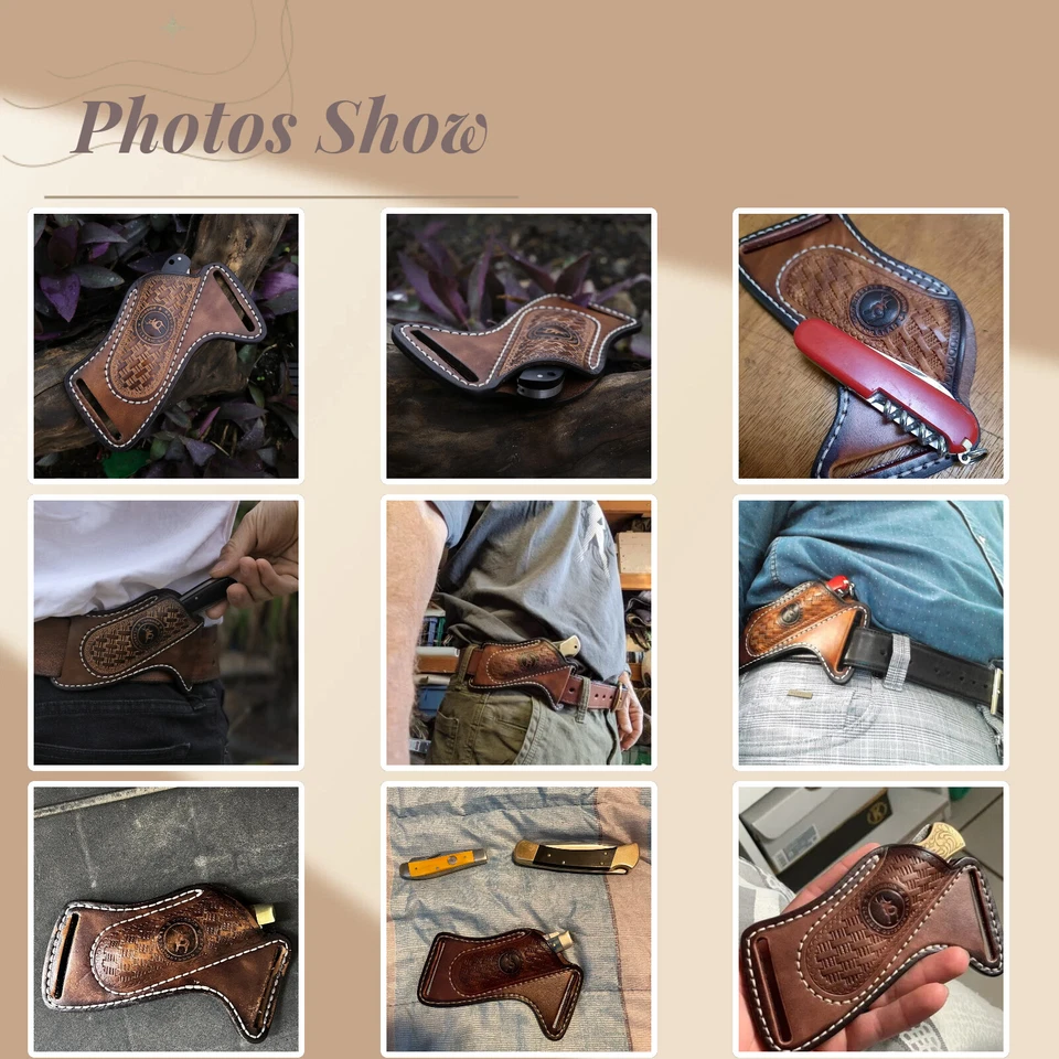 Tourbon Leather Folding Blade Knife Sheath Belt Pouch EDC Compact Tools Pocket - Image 3 of 4