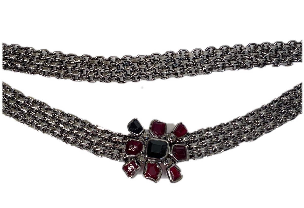 CHANEL シャネル vigntage 04A チェーンベルト フランス製 Chanel 04A, 2004 Fall Belt Red black Bordeaux gripoix ruthenium